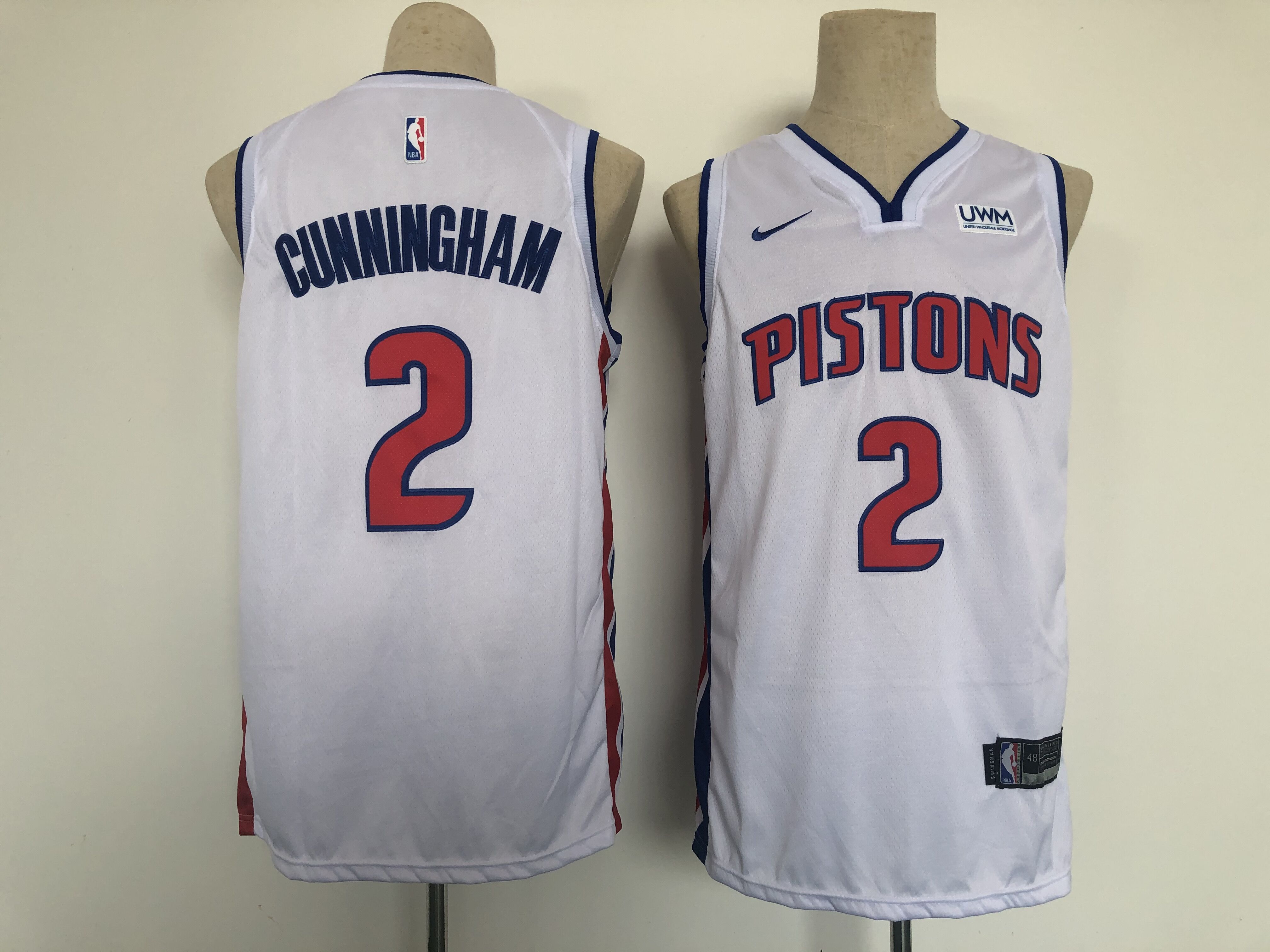 Men Detroit Pistons #2 Cunningham White Game Nike 2021 NBA Jersey